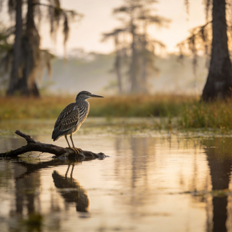 湿地晨光中的鹭鸟图片