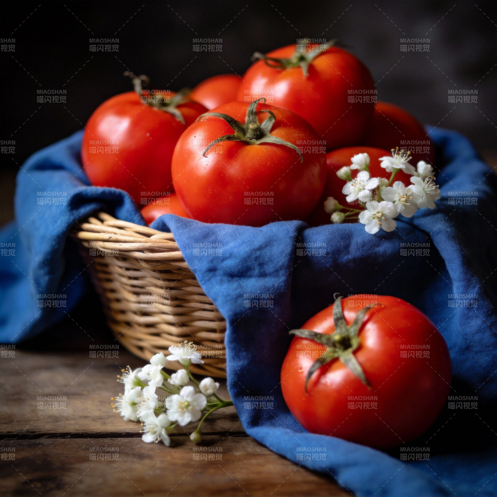 红番茄与白花静物图片