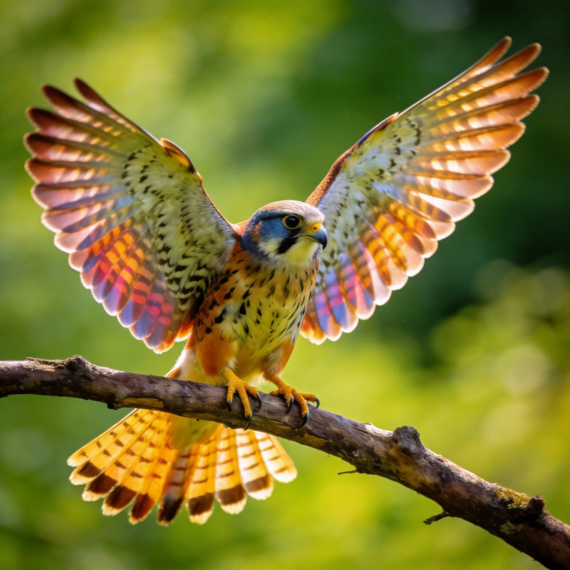 彩翼猎鹰栖枝头图片