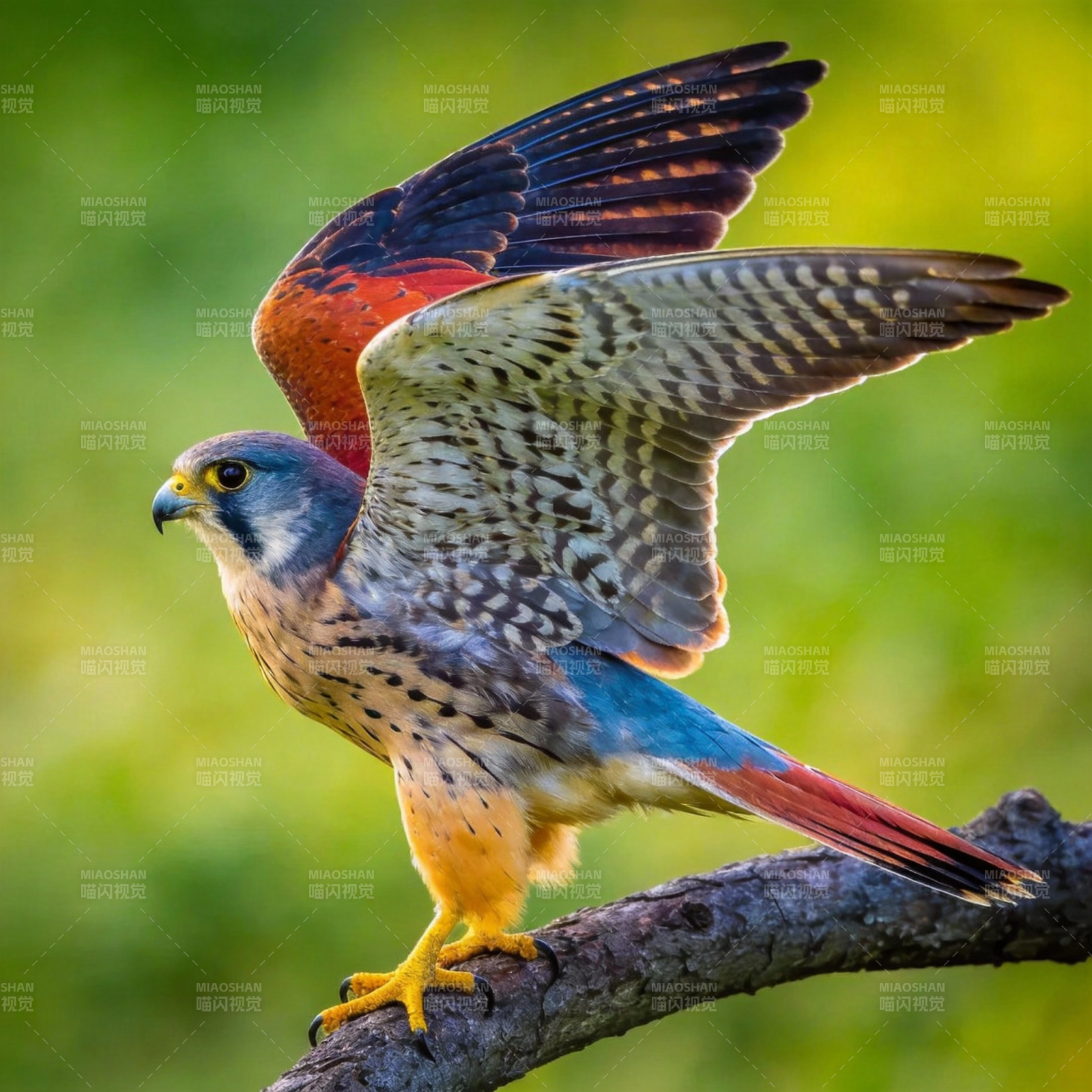 猛禽展翅栖枝头图片