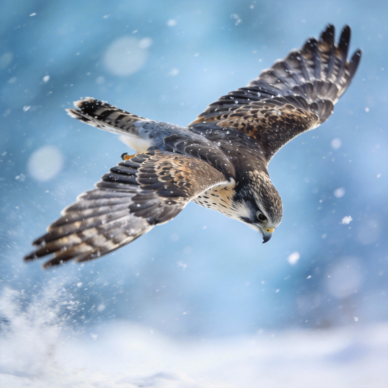 雪中翱翔的猛禽图片