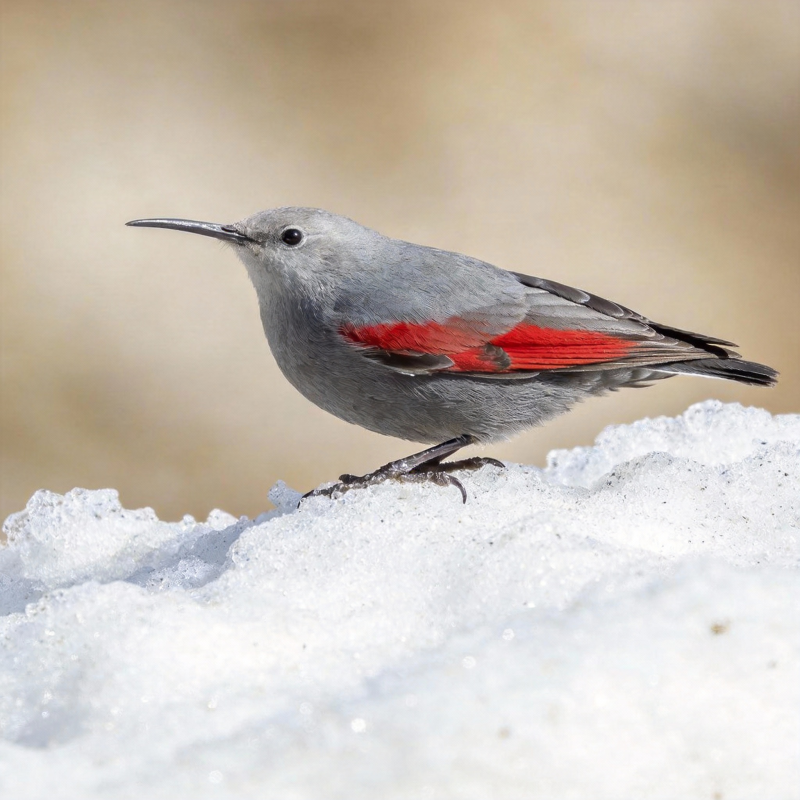 红翅灰鸟雪中立图片
