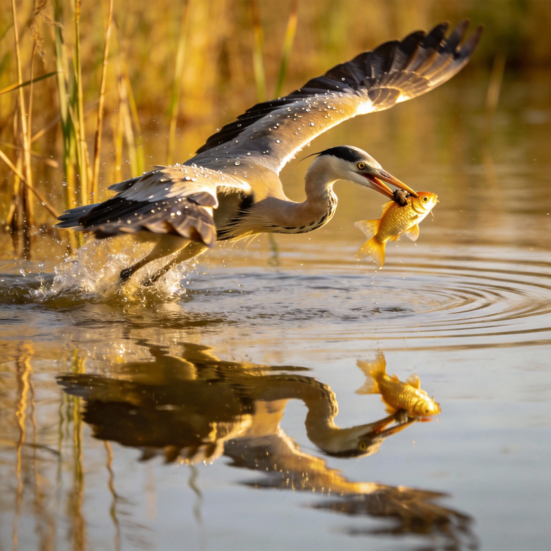 苍鹭捕鱼瞬间图片