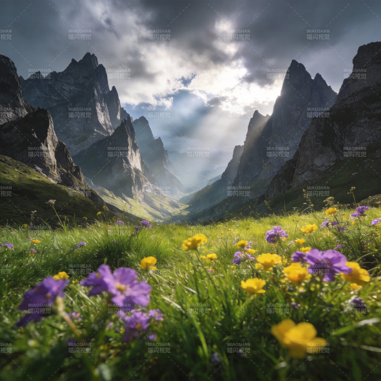 山花烂漫谷中景图片