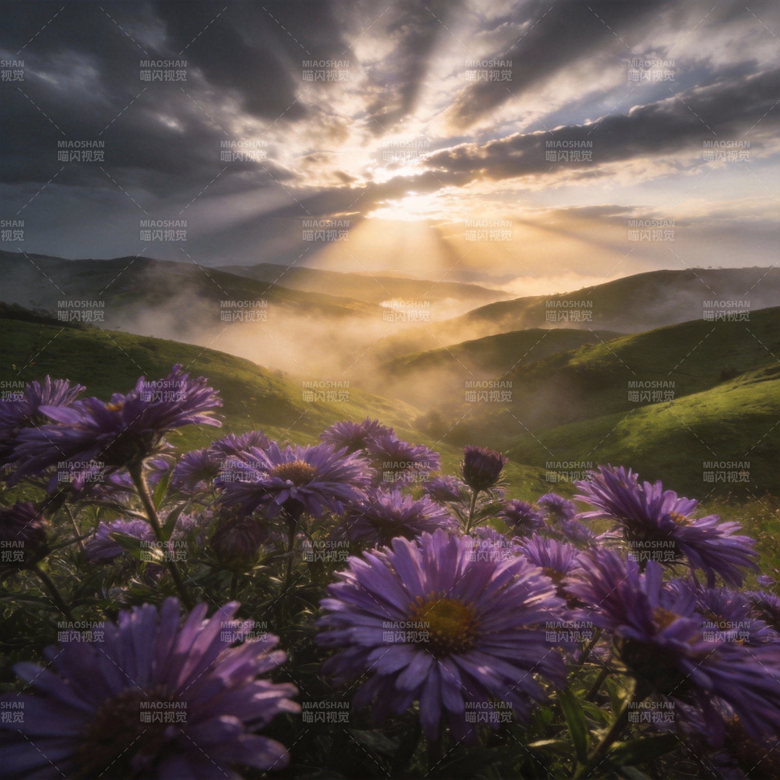 紫花映晨光图片