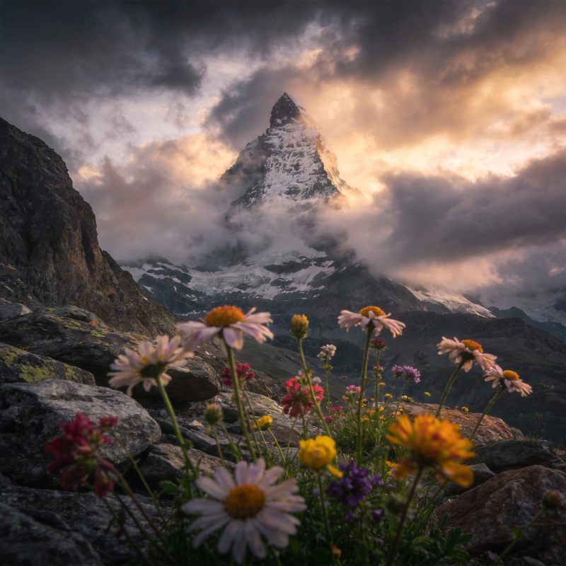 雪山花海奇景图片