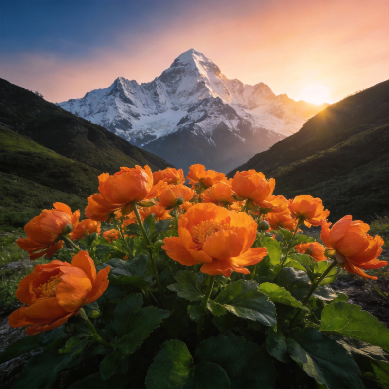 雪山日出花海图片