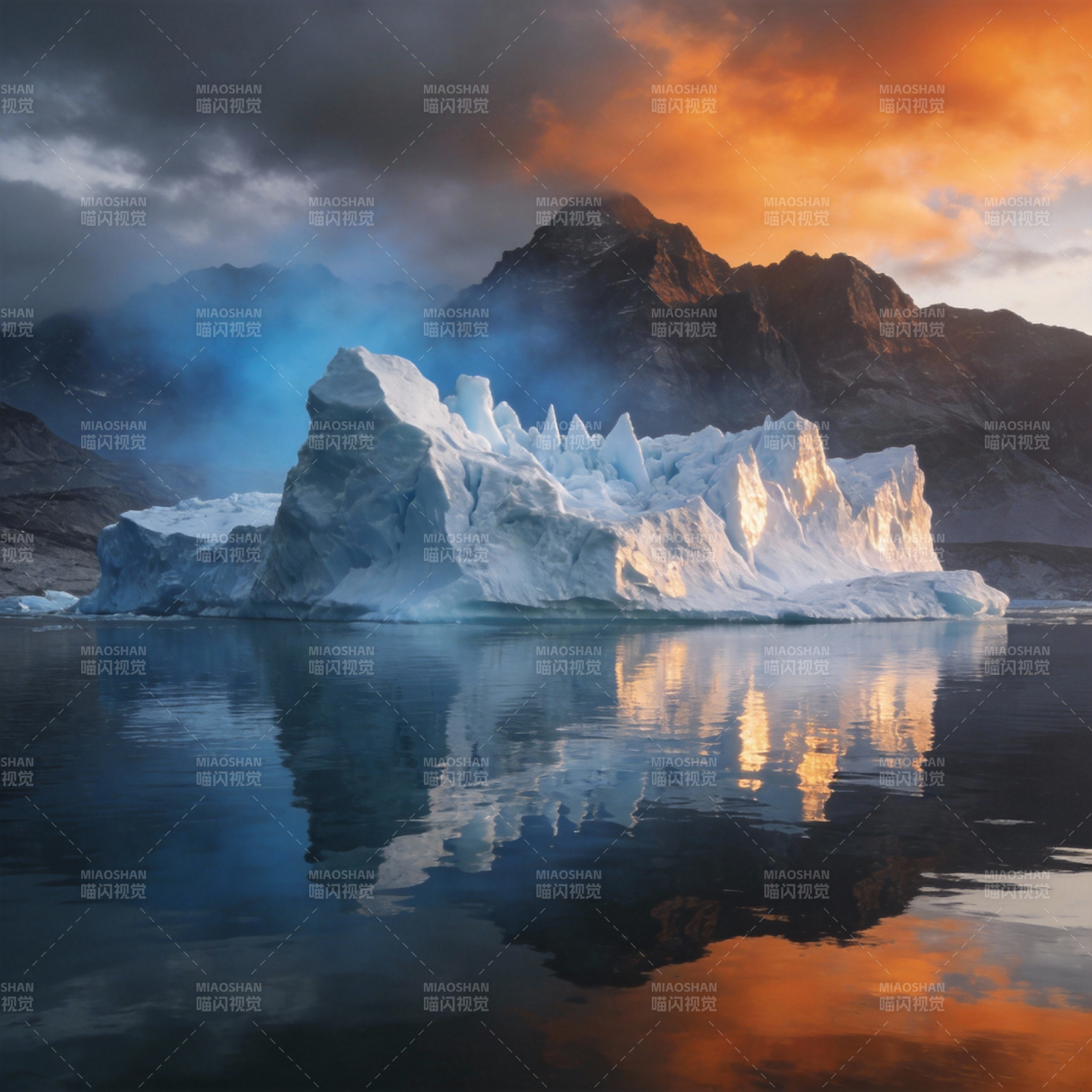 冰山映霞光图片