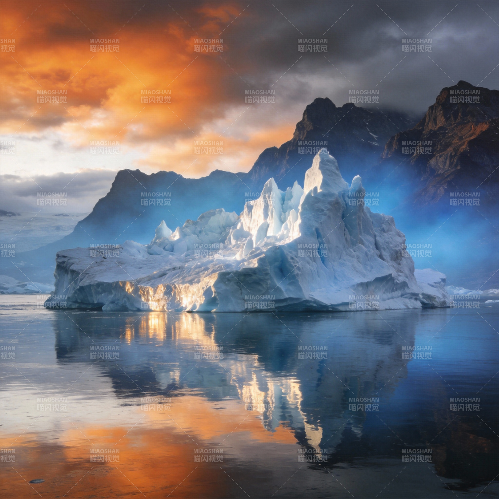 冰山映霞光图片