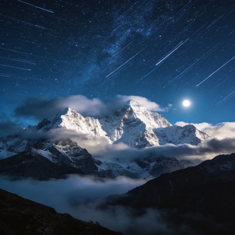星河雪山夜景图片
