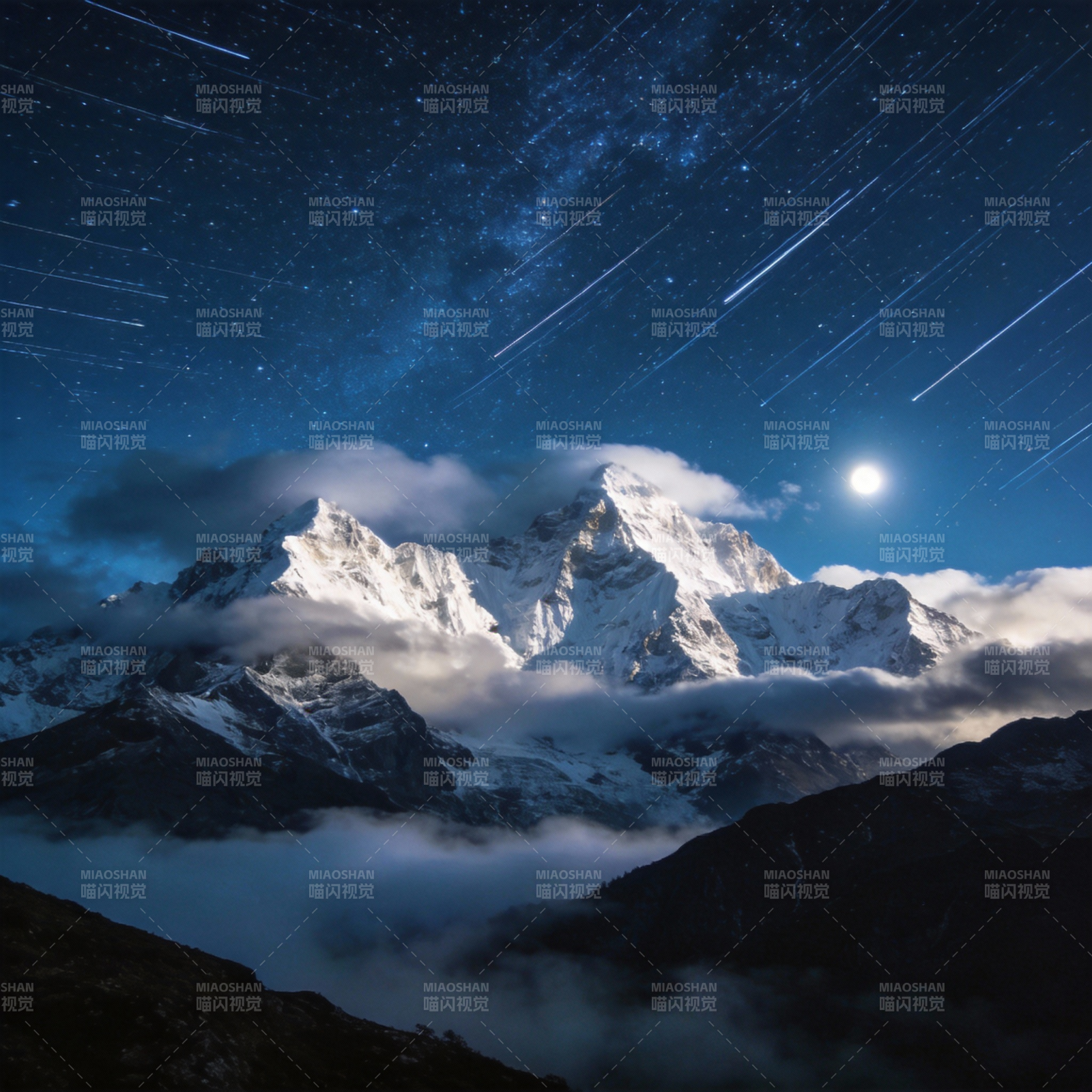 星河雪山夜景图片