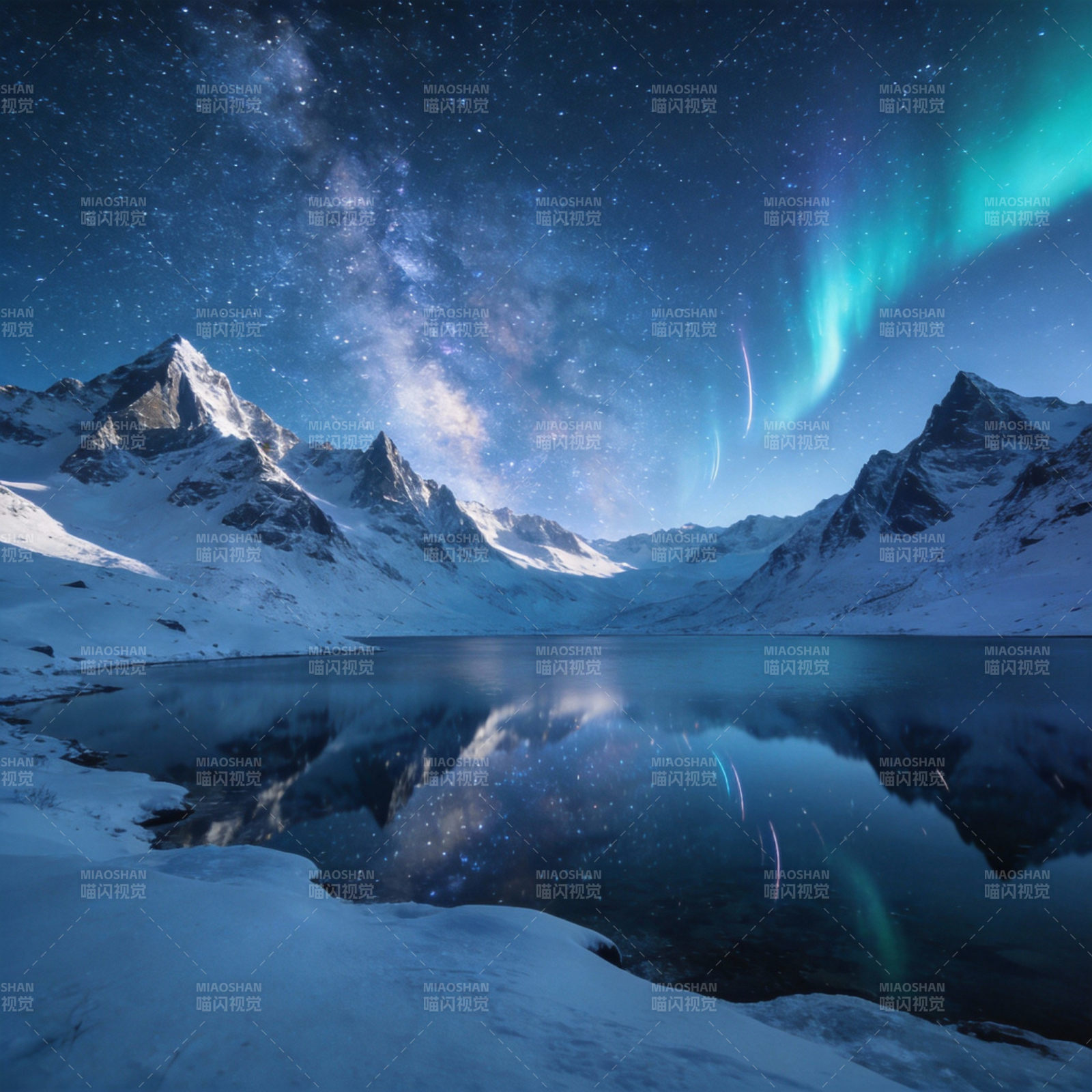 极光映雪峰图片