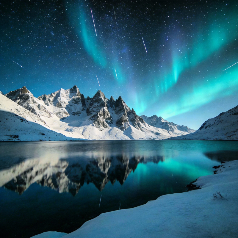 极光映雪山图片