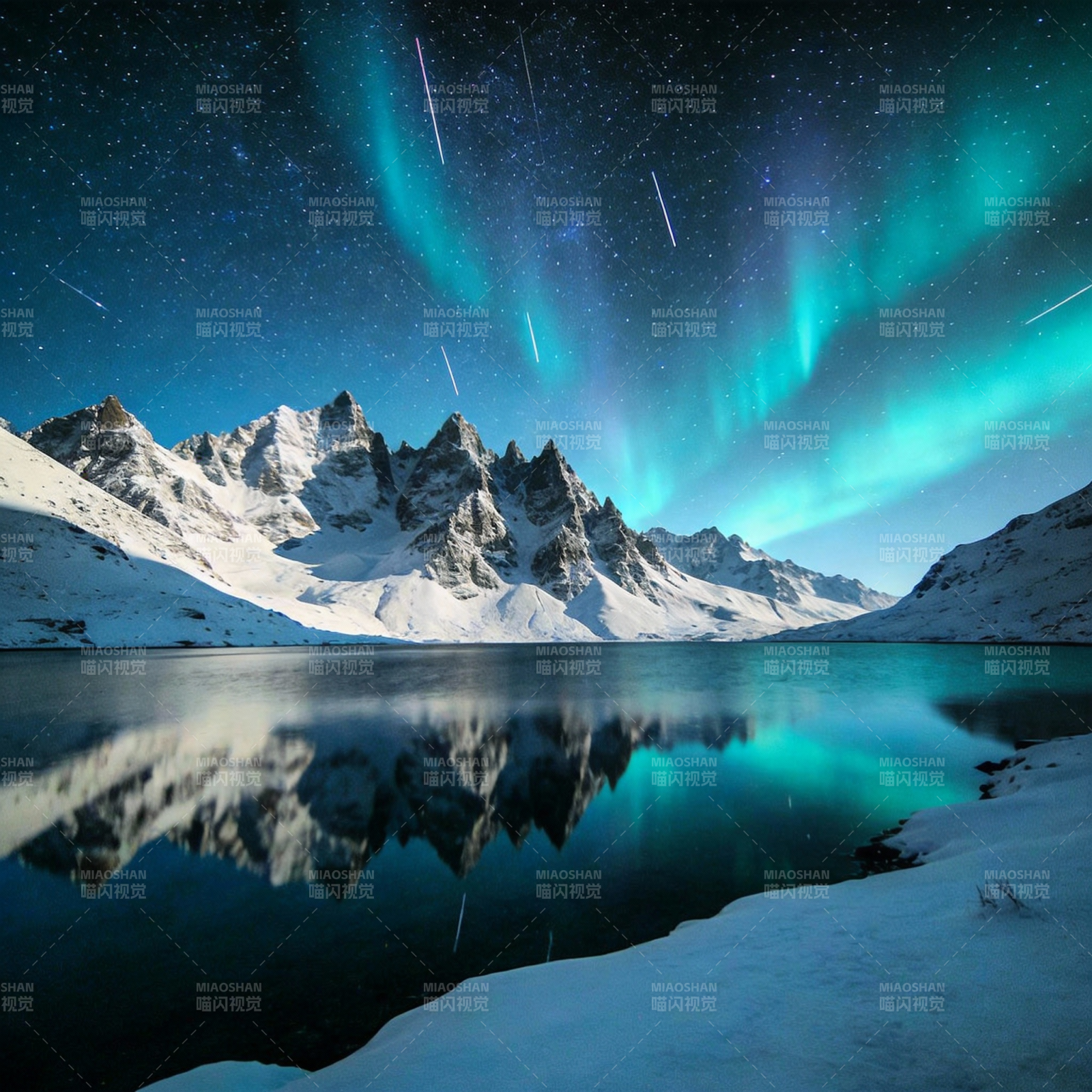 极光映雪山图片