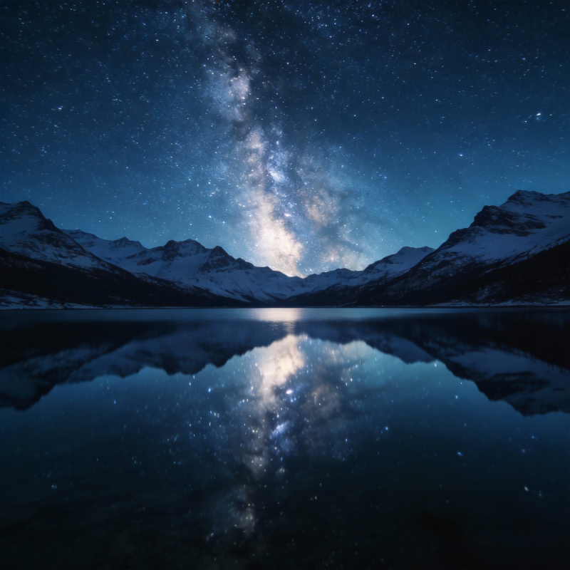星河倒映雪山湖图片