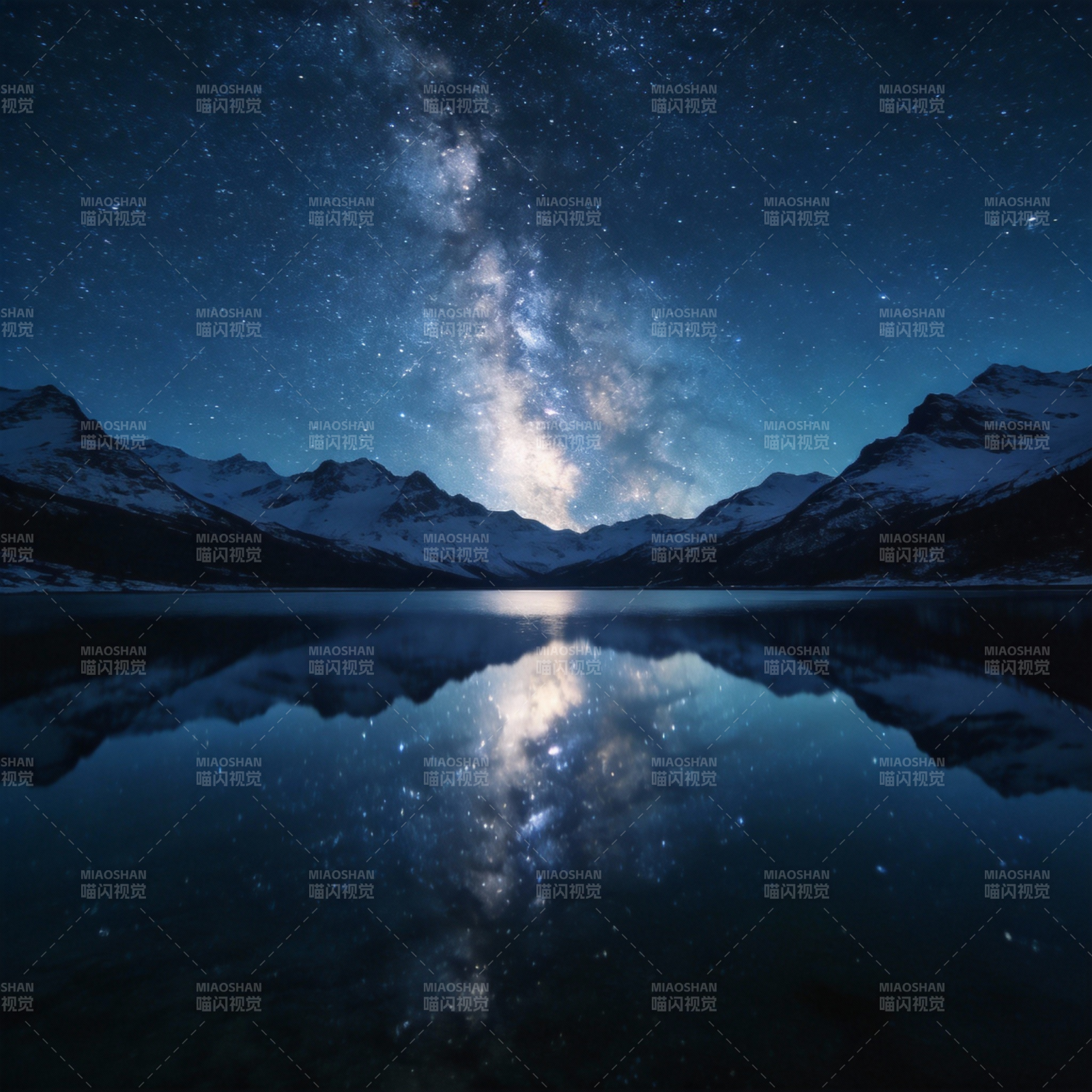 星河倒映雪山湖图片