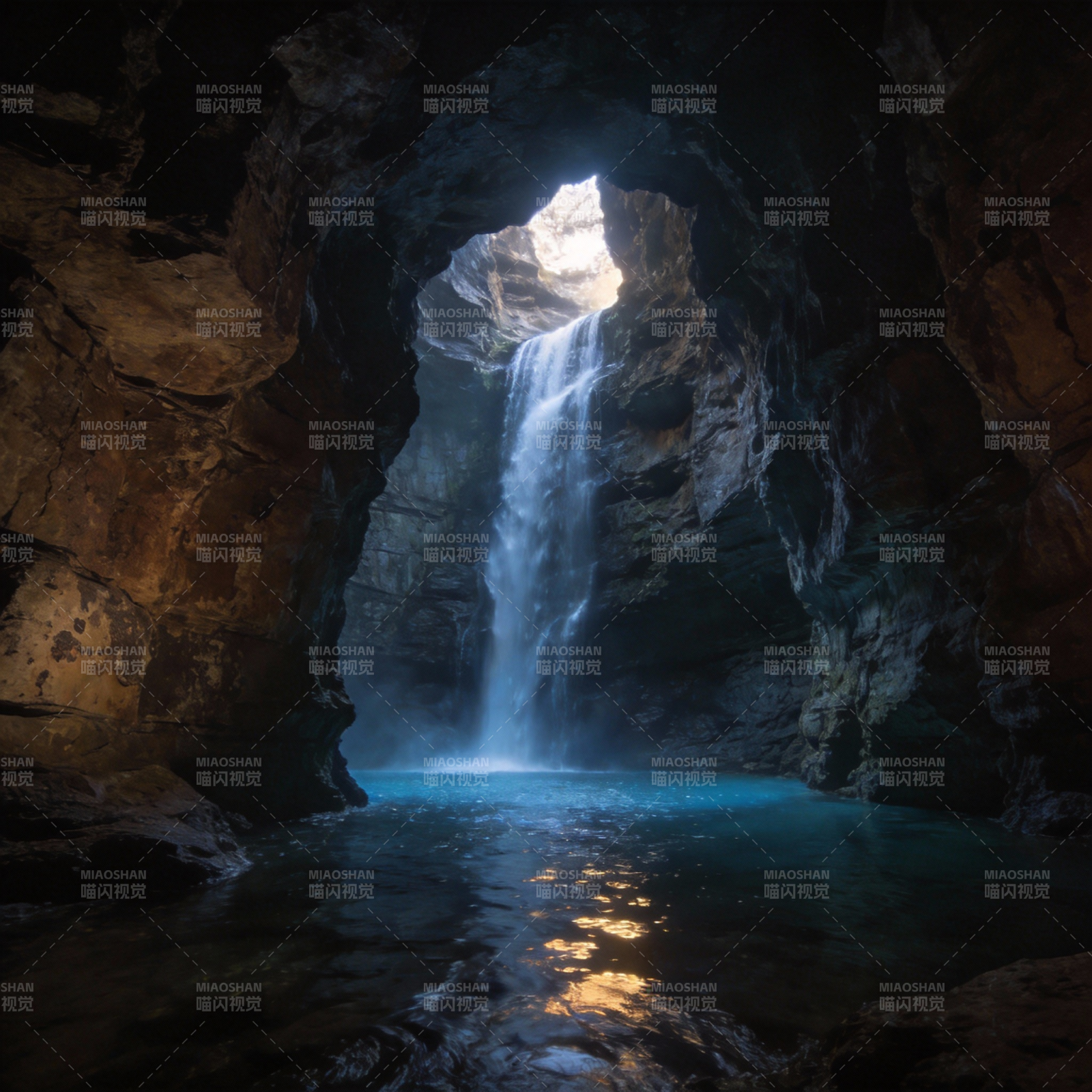 洞中瀑布图片