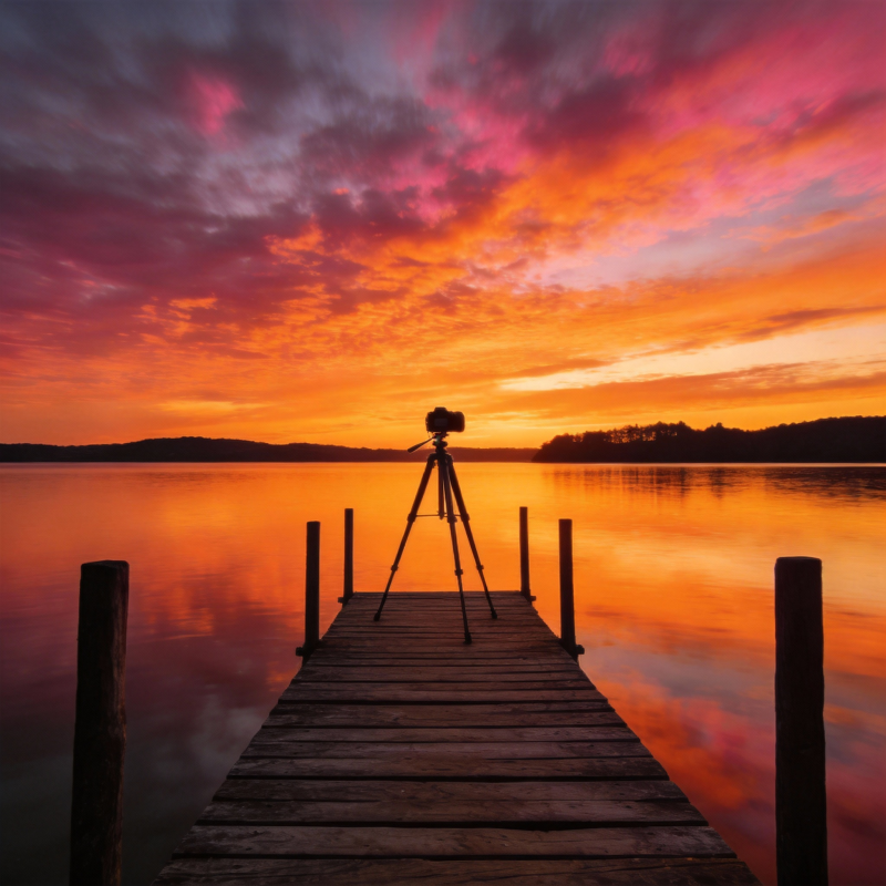 湖畔日落摄影图片