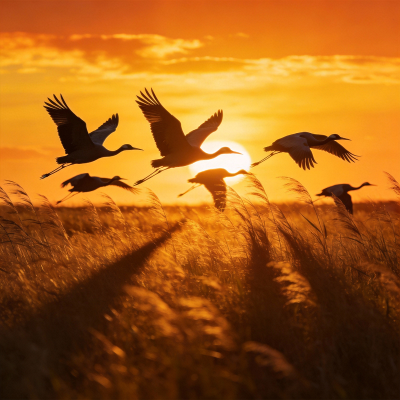 夕阳飞鸟归图片