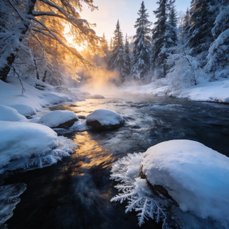 雪溪晨光图片