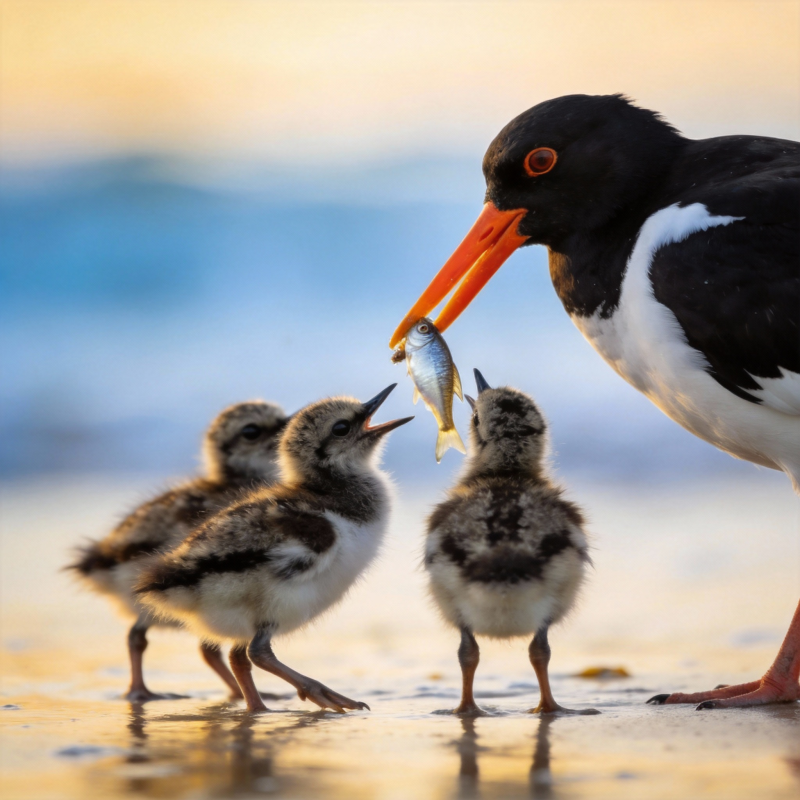亲鸟喂食幼雏图片