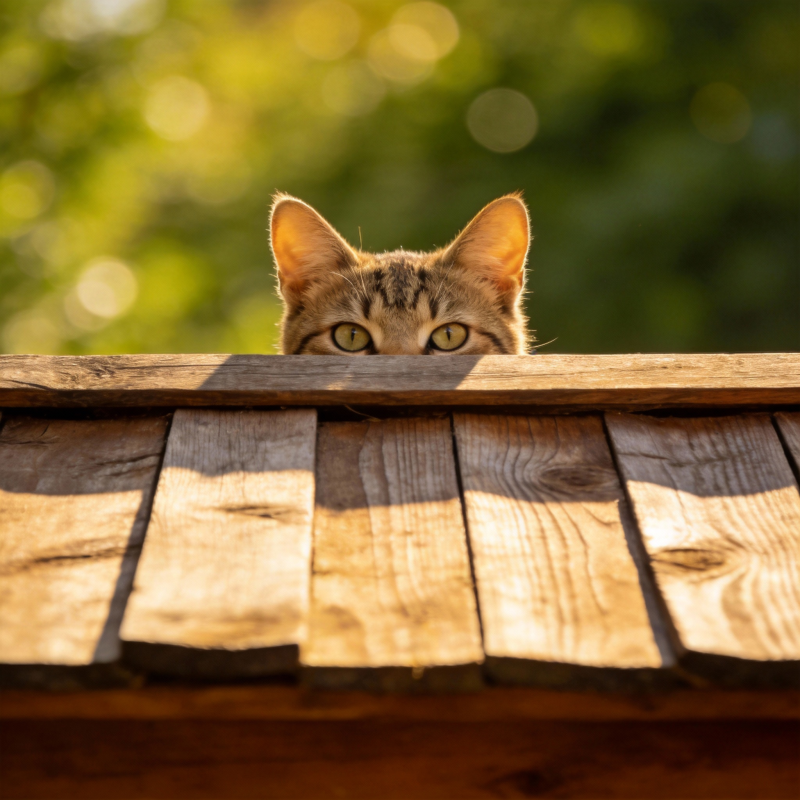 猫窥木屋顶图片