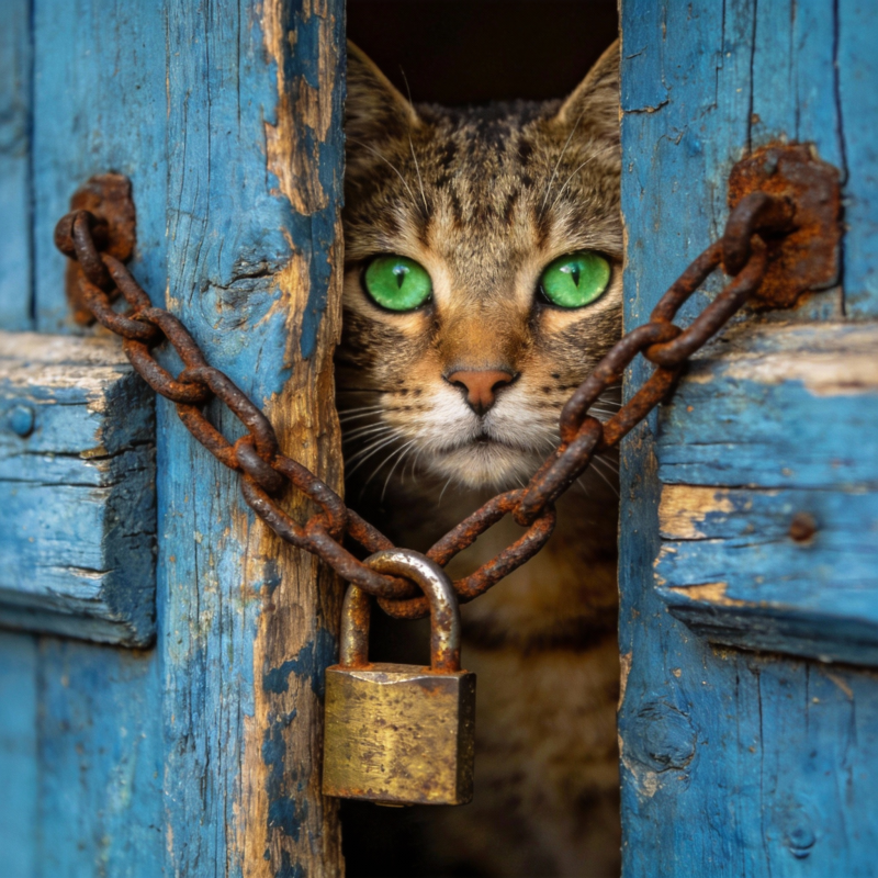 锁后绿眸猫图片
