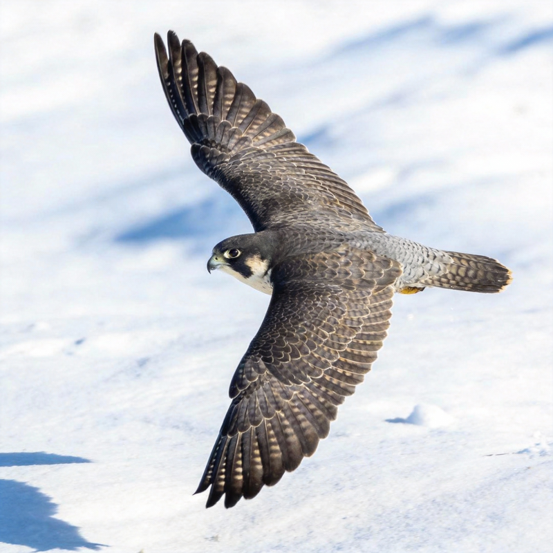 雪地翱翔的猎鹰图片