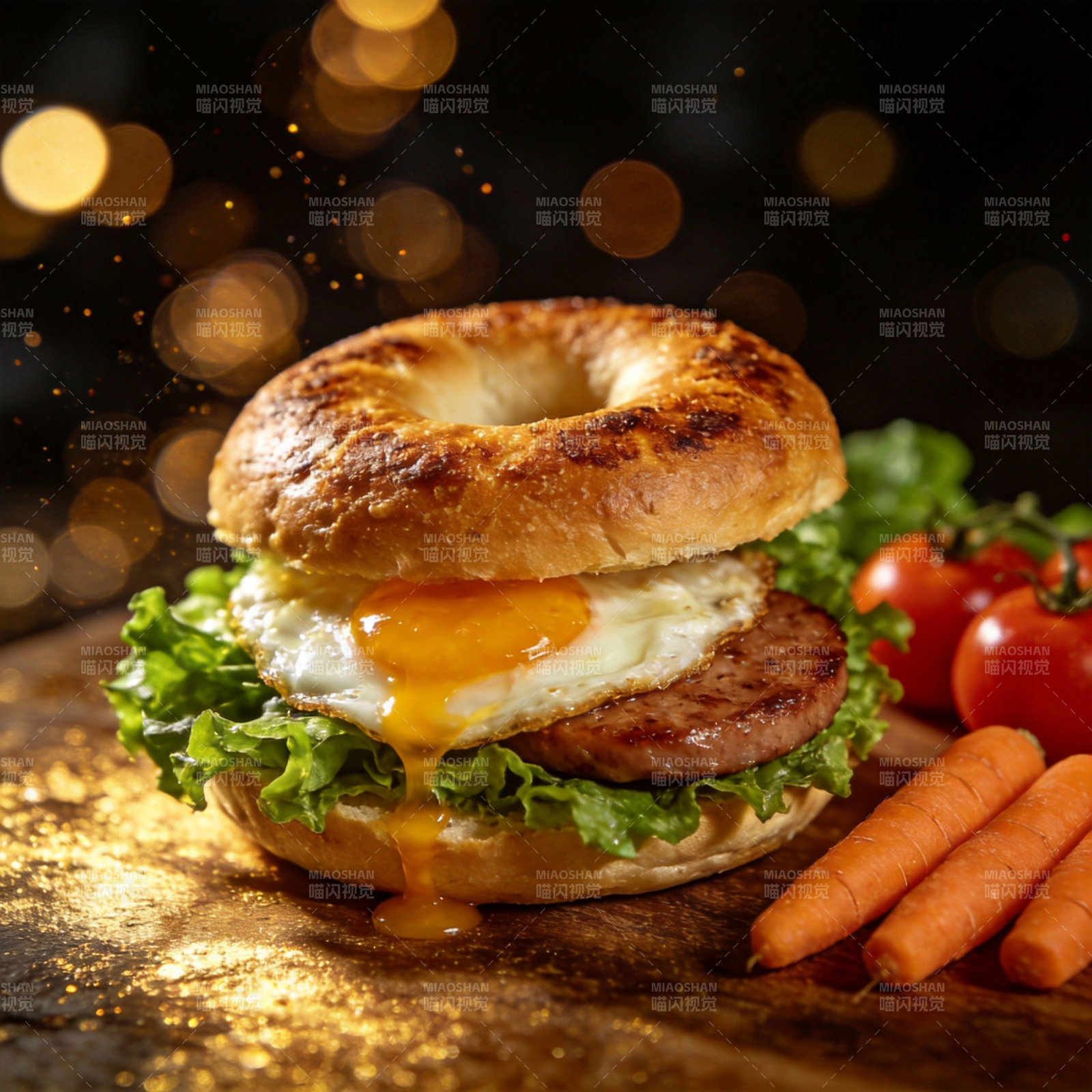 煎蛋香肠贝果堡图片