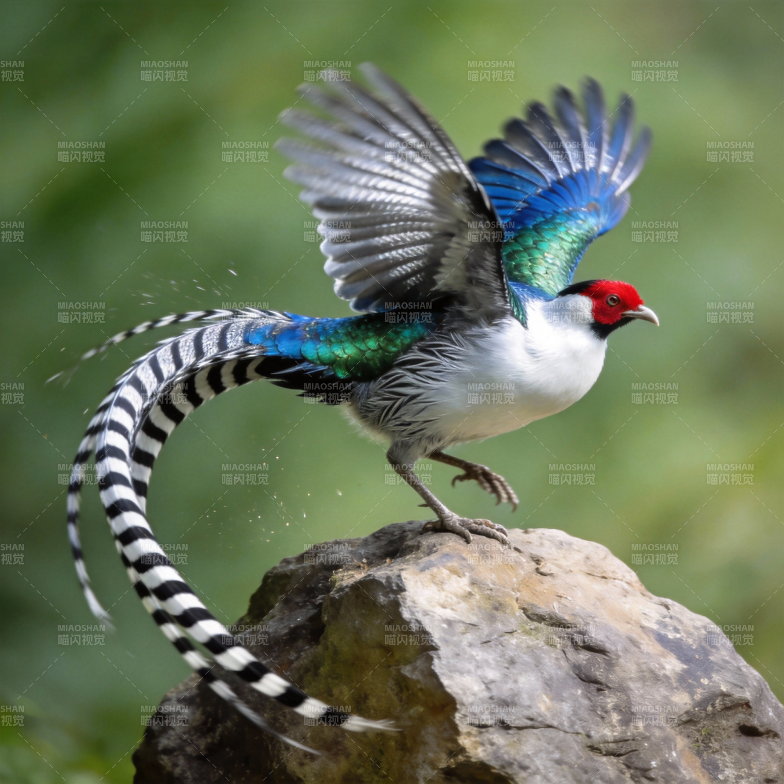 长尾雉展翅飞翔图片