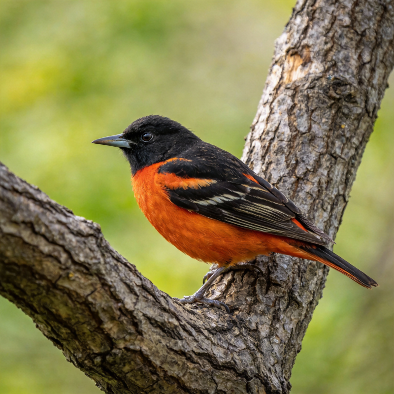 橙腹黑头鸟栖枝图片