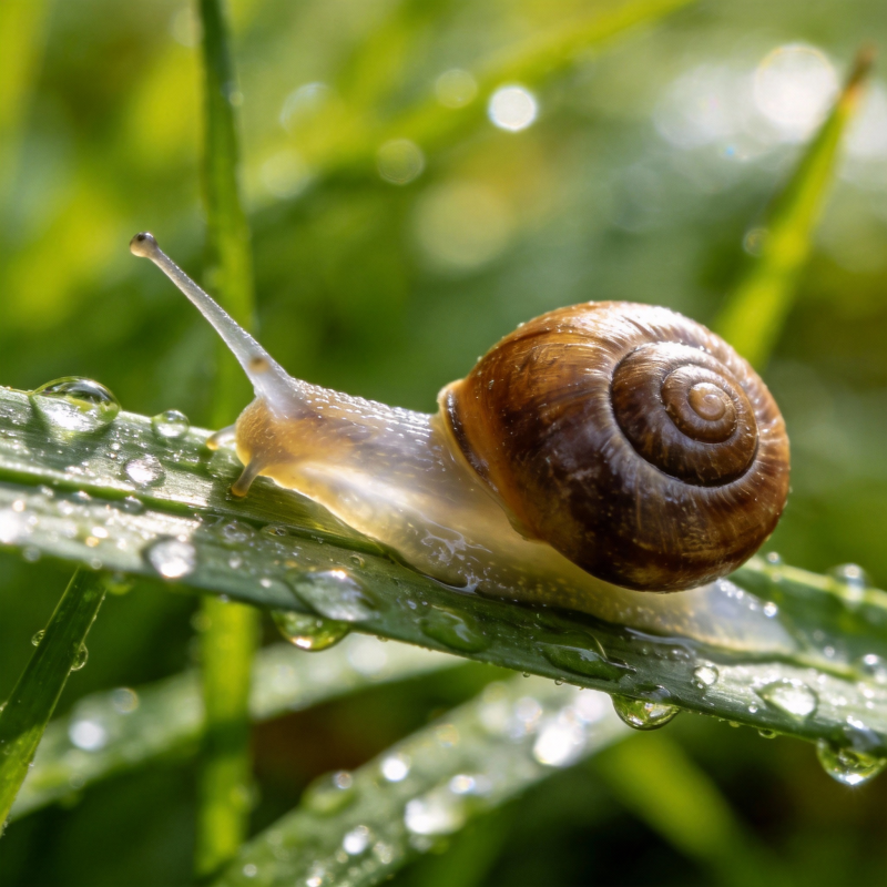雨露中的蜗牛图片
