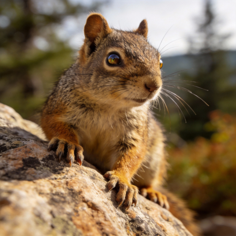 松鼠攀岩凝视图片