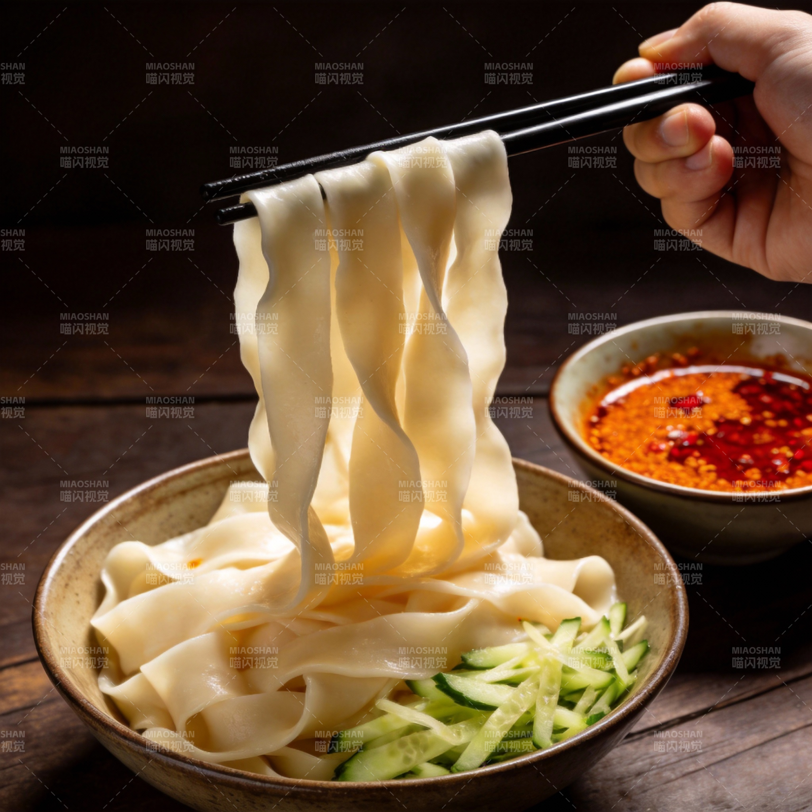 面条配黄瓜辣椒油图片