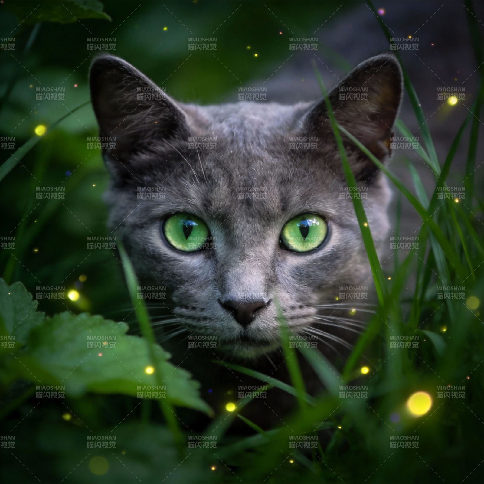 绿眸猫隐草丛中图片