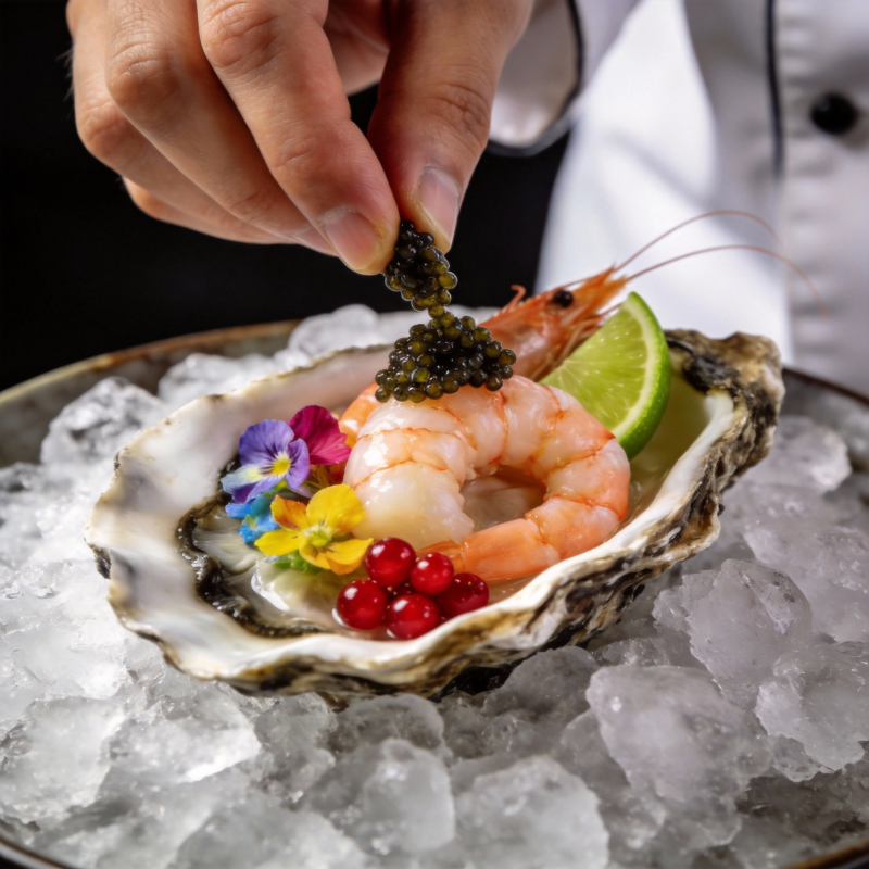 生蚝配虾与鱼子酱图片