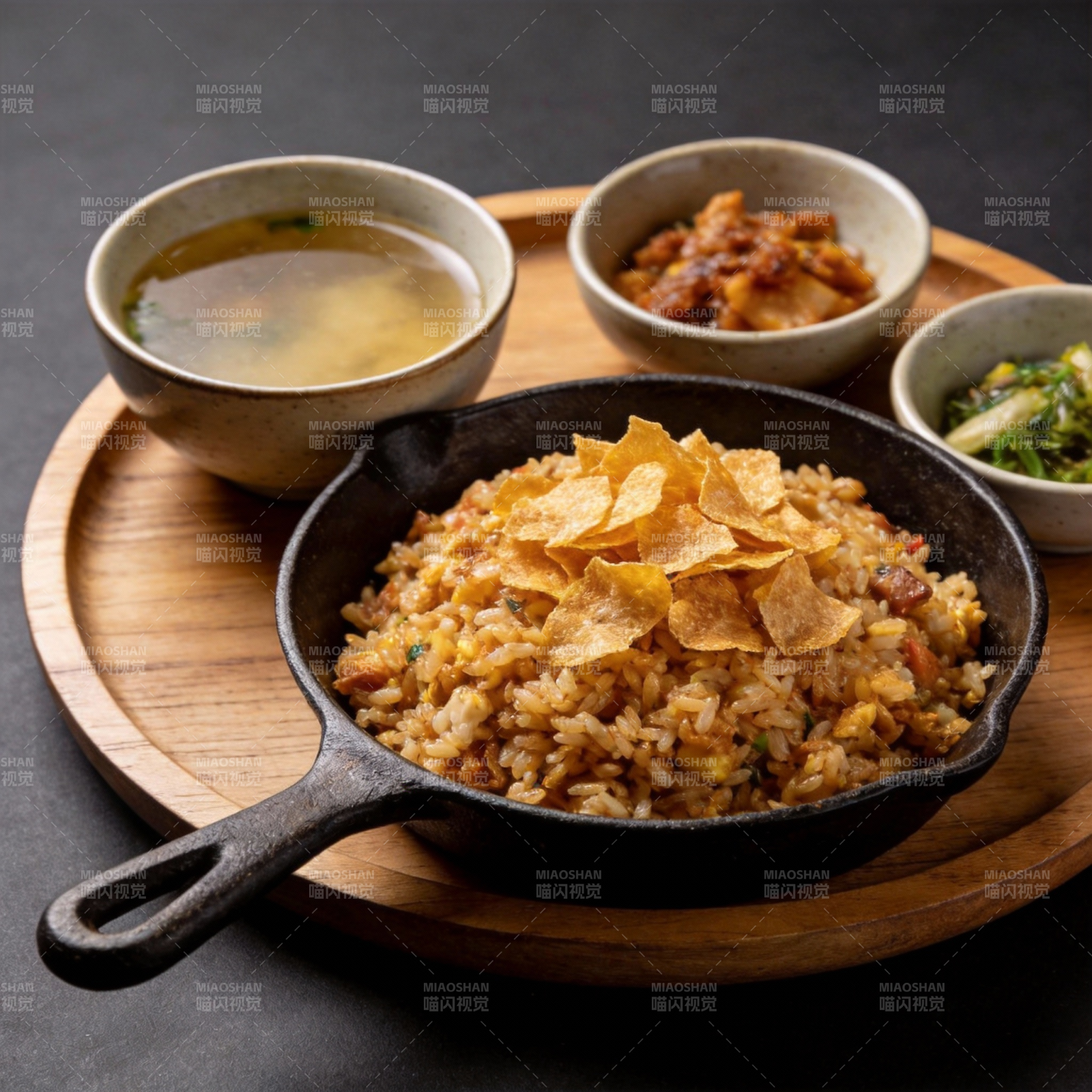 铁锅炒饭配小菜图片