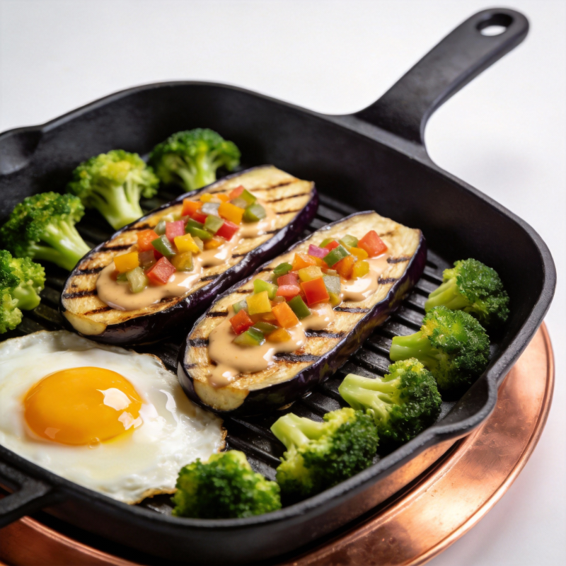 煎蛋配烤茄子图片