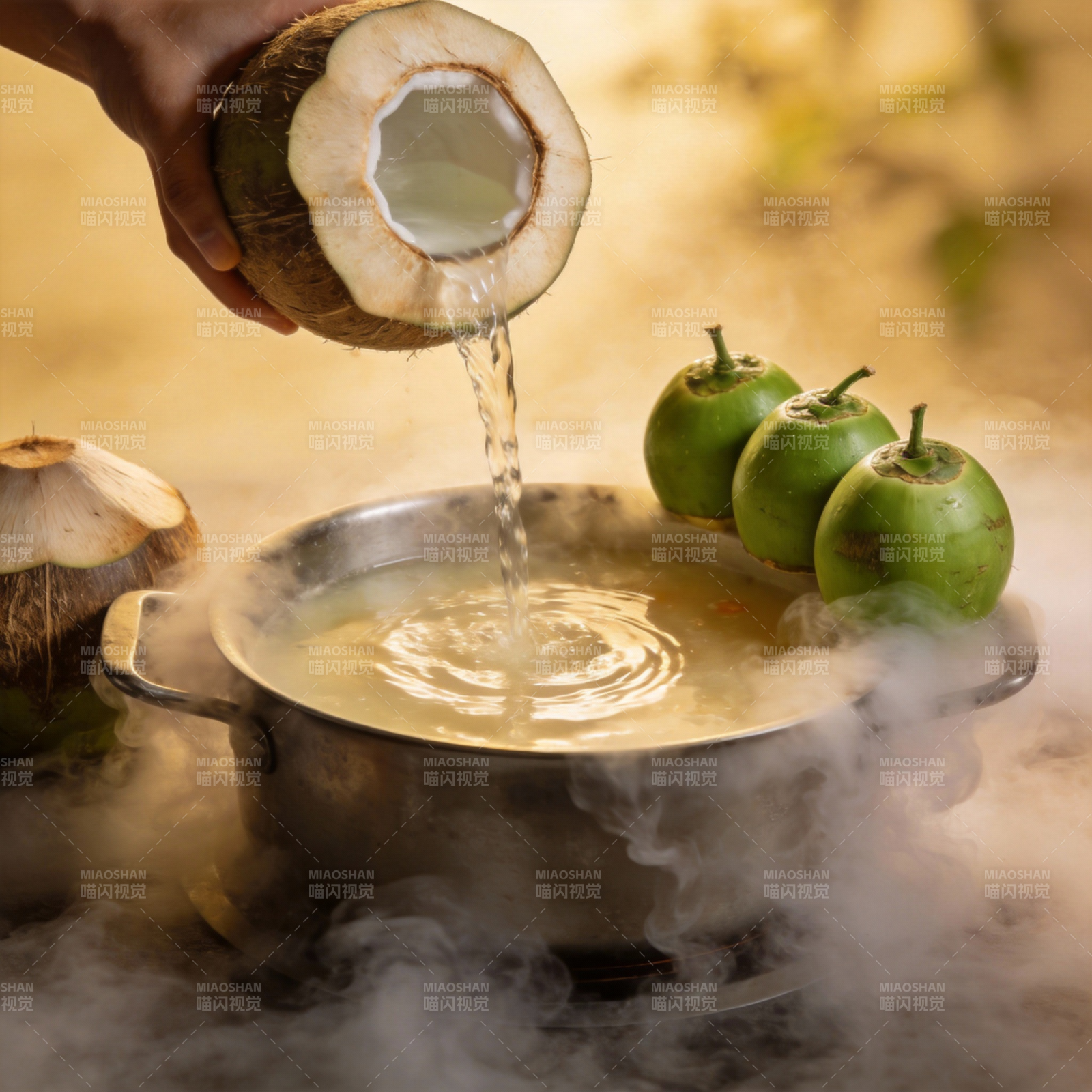 椰汁入锅 热气腾腾图片