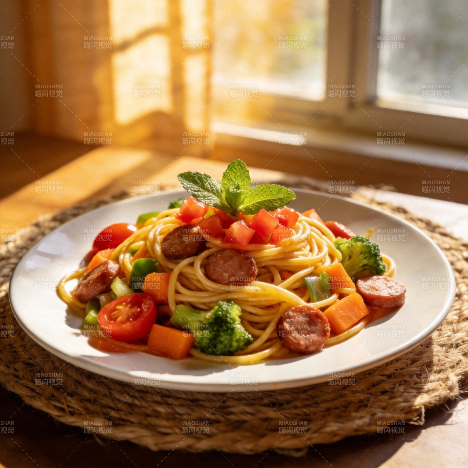 阳光下的美味意面图片