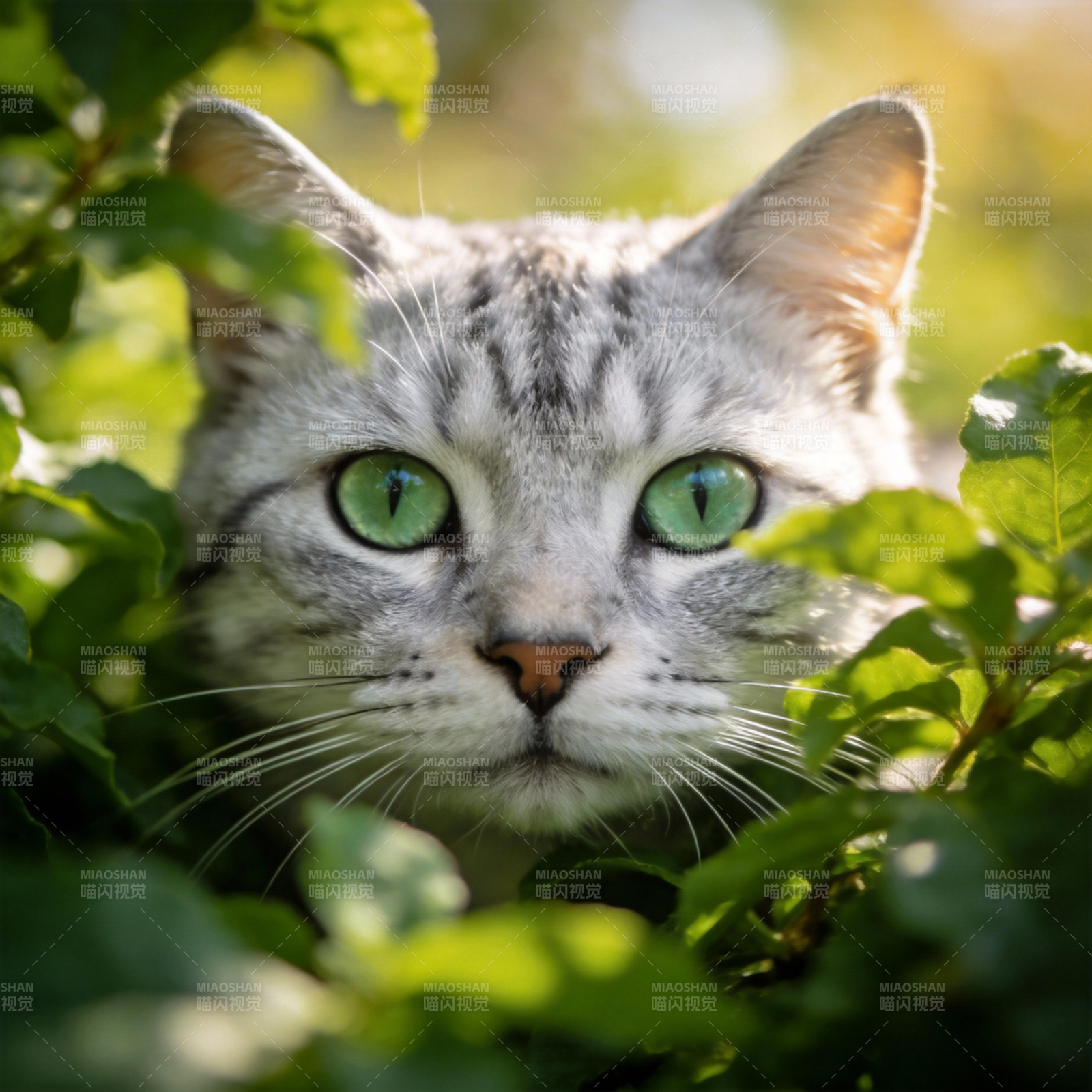 绿眼猫隐叶间图片