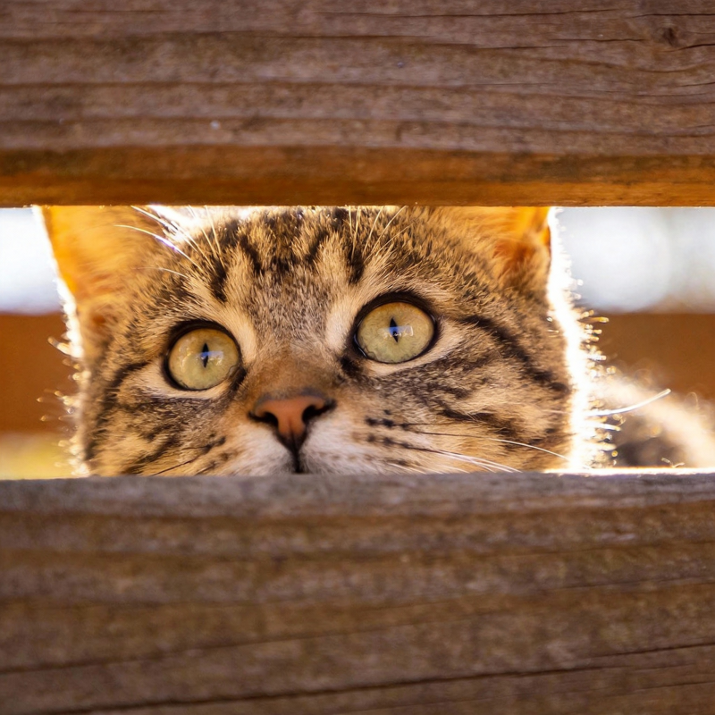 猫眼窥视木缝图片