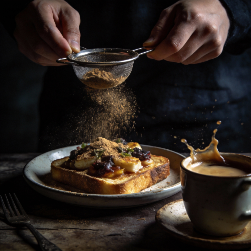 撒粉吐司配咖啡图片