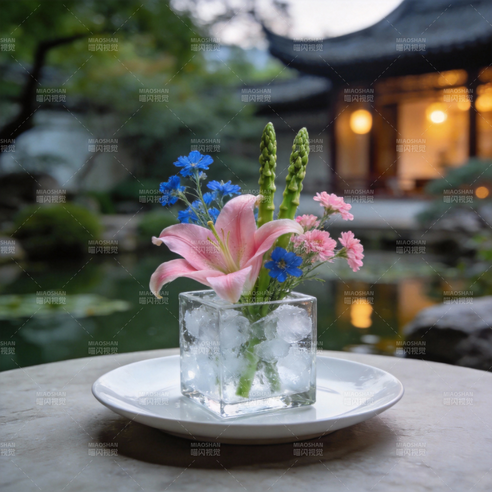 花影映池畔图片