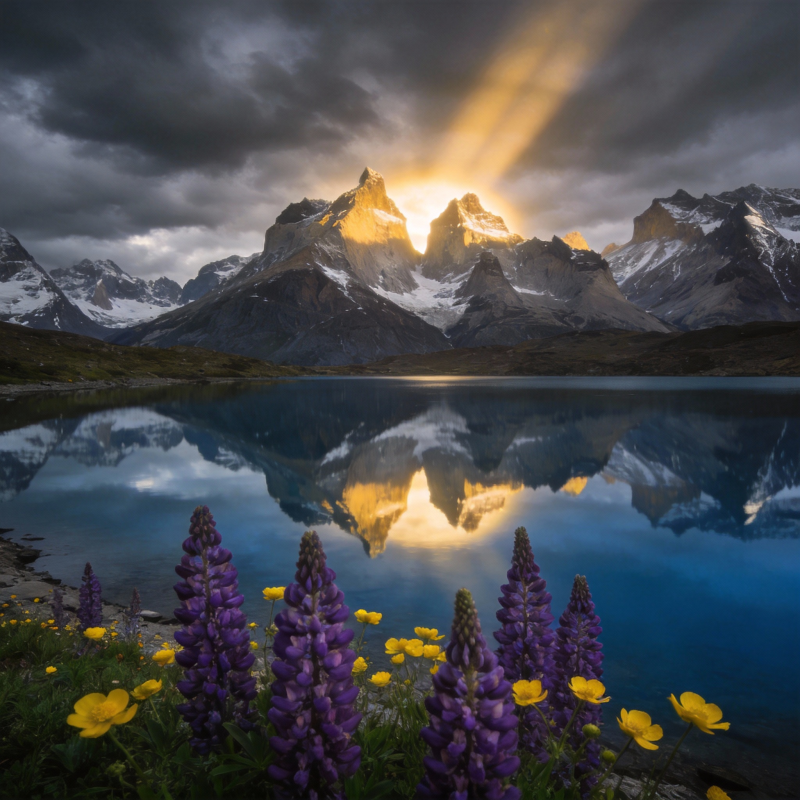 山湖映辉 花影生辉图片