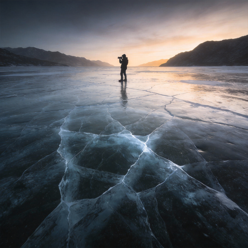 冰湖上的剪影图片