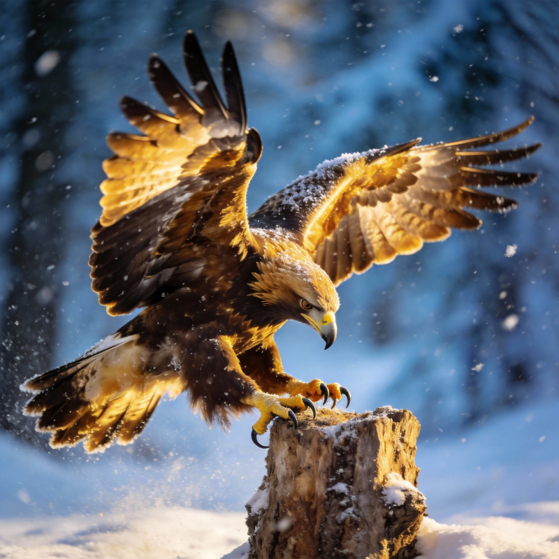 雪中雄鹰展翅图片