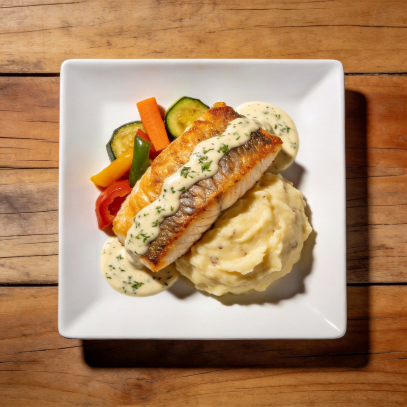 香煎三文鱼配薯泥图片