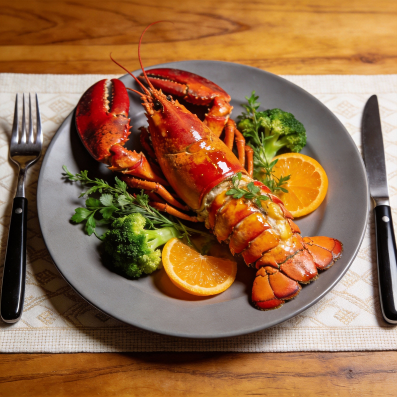 龙虾配橙香西兰花图片