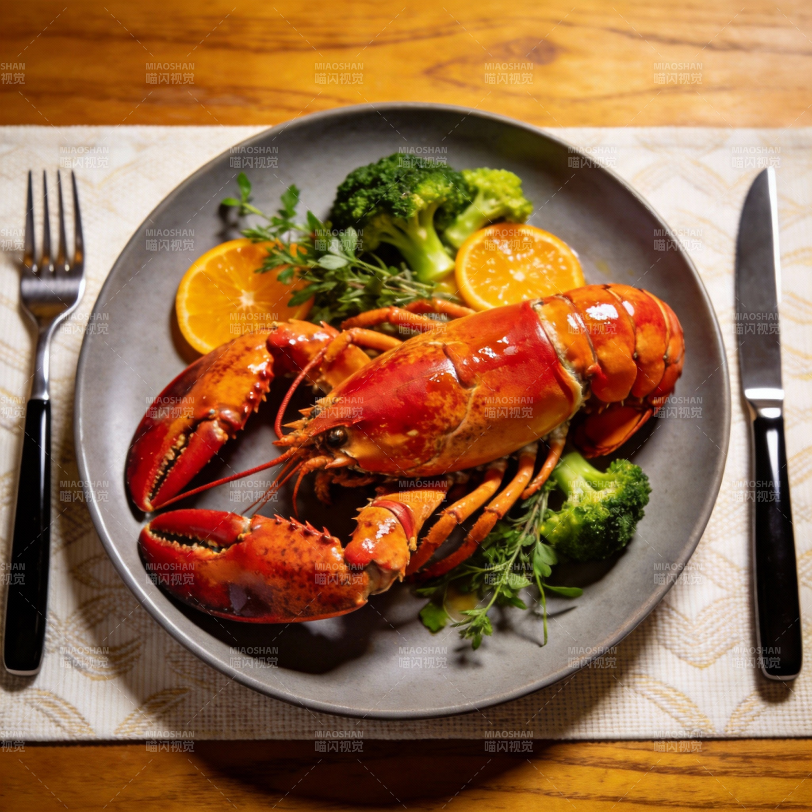 龙虾配西兰花橙片图片